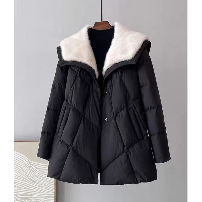 Black Down Jacket For 2026 New women Fashionable Mink fur collar Winter waist cinched Jackets Feminine Slim Warm Down Coats
Black Down Jacket For 2026 New women Fashionable Mink fur collar Winter waist cinched Jackets Feminine Slim Warm Down Coats