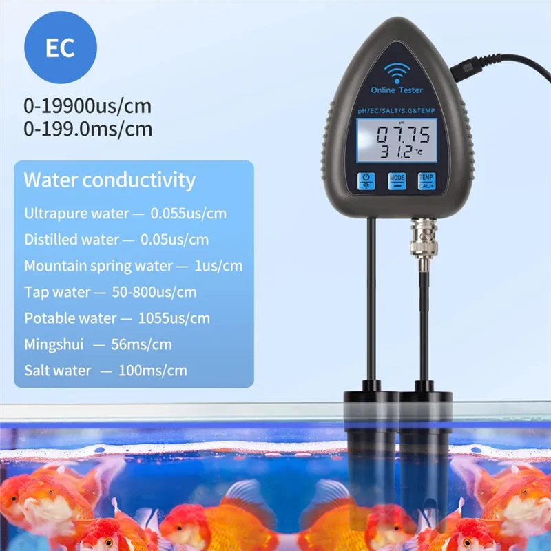 ABKJ-Tuya Wifi 5In1 Water Quality Tester Online Monitor TDS S.G Salinity Temperature Test Meter Pool PH Meter EU Plug
ABKJ-Tuya Wifi 5In1 Water Quality Tester Online Monitor TDS S.G Salinity Temperature Test Meter Pool PH Meter EU Plug