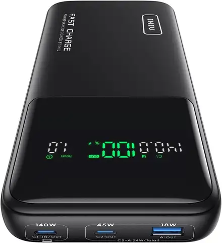INIU Laptop Power Bank, Compact 27000mAh 140W Fast Charging Battery Pack | Smart LED Display, 3-Output Fast Charging, Flight-Safe, Portable Charger for MacBook Pro, Dell, Steam Deck, iPhone, iPad etc