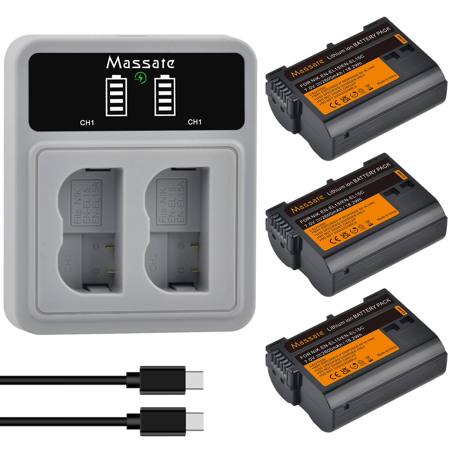 Massate EN-EL15 EN-EL15C EN EL15 Battery + USB Dual Charger for Nikon D600 D610 D600E D800 D810 D800E Z5 Z6 Z6 II Z7 Z7II Z8 ZF
Massate EN-EL15 EN-EL15C EN EL15 Battery + USB Dual Charger for Nikon D600 D610 D600E D800 D810 D800E Z5 Z6 Z6 II Z7 Z7II Z8 ZF