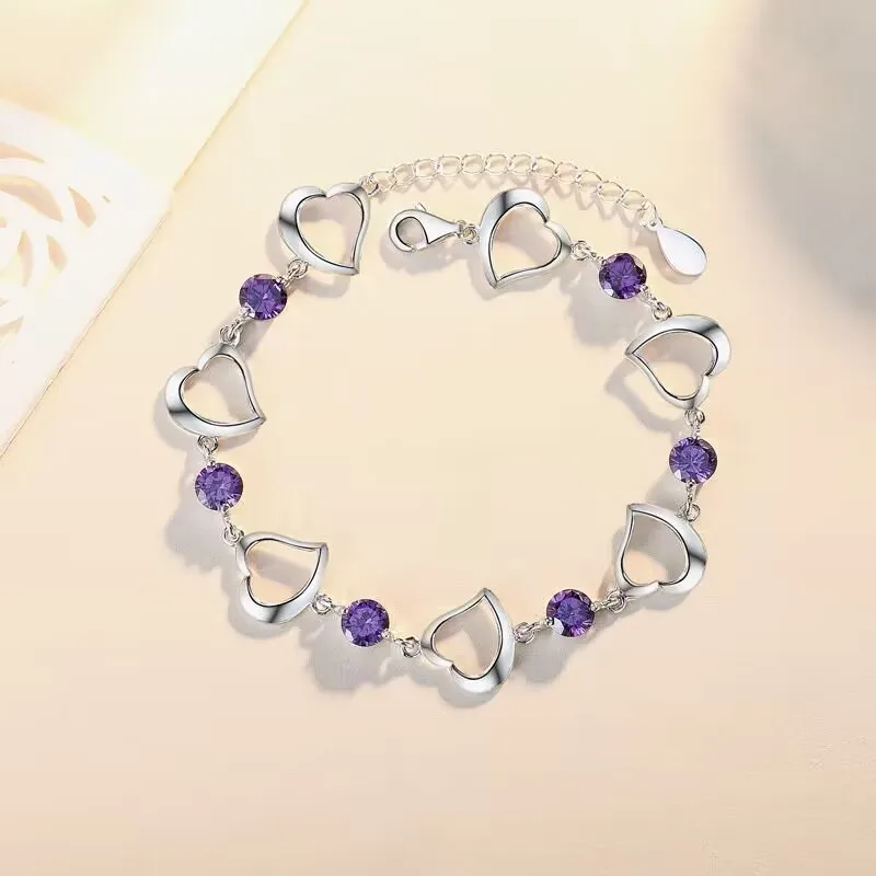 hot sale noble 925 Sterling Silver Bracelet Heart Purple Crystal Zircon wedding For Woman Party Engagement Jewelry
hot sale noble 925 Sterling Silver Bracelet Heart Purple Crystal Zircon wedding For Woman Party Engagement Jewelry
