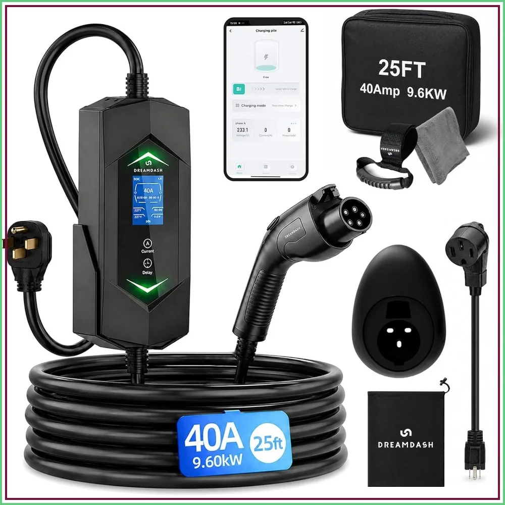 Level 2 EV Charger 40A 9.6kW WiFi APP Control NEMA 14-50 25ft Cable J1772 IP66
Level 2 EV Charger 40A 9.6kW WiFi APP Control NEMA 14-50 25ft Cable J1772 IP66