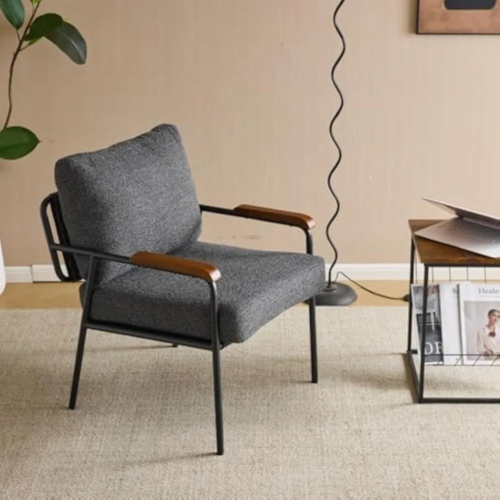 Mid-Century Modern Accent Chair - Upholstered Armchair with Wood Arms for Living Room & Bedroom (Grey)
Mid-Century Modern Accent Chair - Upholstered Armchair with Wood Arms for Living Room & Bedroom (Grey)