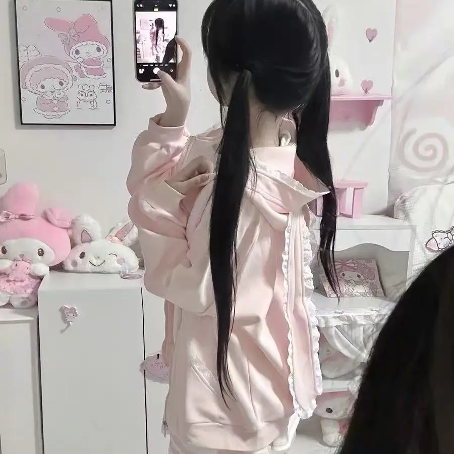 Cute Sweet Japanese Style Ruffle Ear Hoodie Spring Autumn Y2K Milk White Open Cardigan Jacket Loose Fit Zipper Design
Cute Sweet Japanese Style Ruffle Ear Hoodie Spring Autumn Y2K Milk White Open Cardigan Jacket Loose Fit Zipper Design