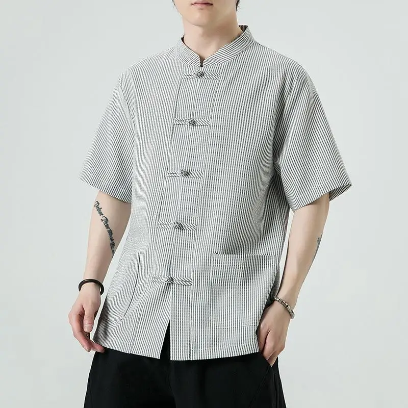 Men's plus Size Cotton Linen Striped Short Sleeve Shirt Printed Casual Fashionable Summer Shirt Easy Care Non Iron Treatment
Men's plus Size Cotton Linen Striped Short Sleeve Shirt Printed Casual Fashionable Summer Shirt Easy Care Non Iron Treatment