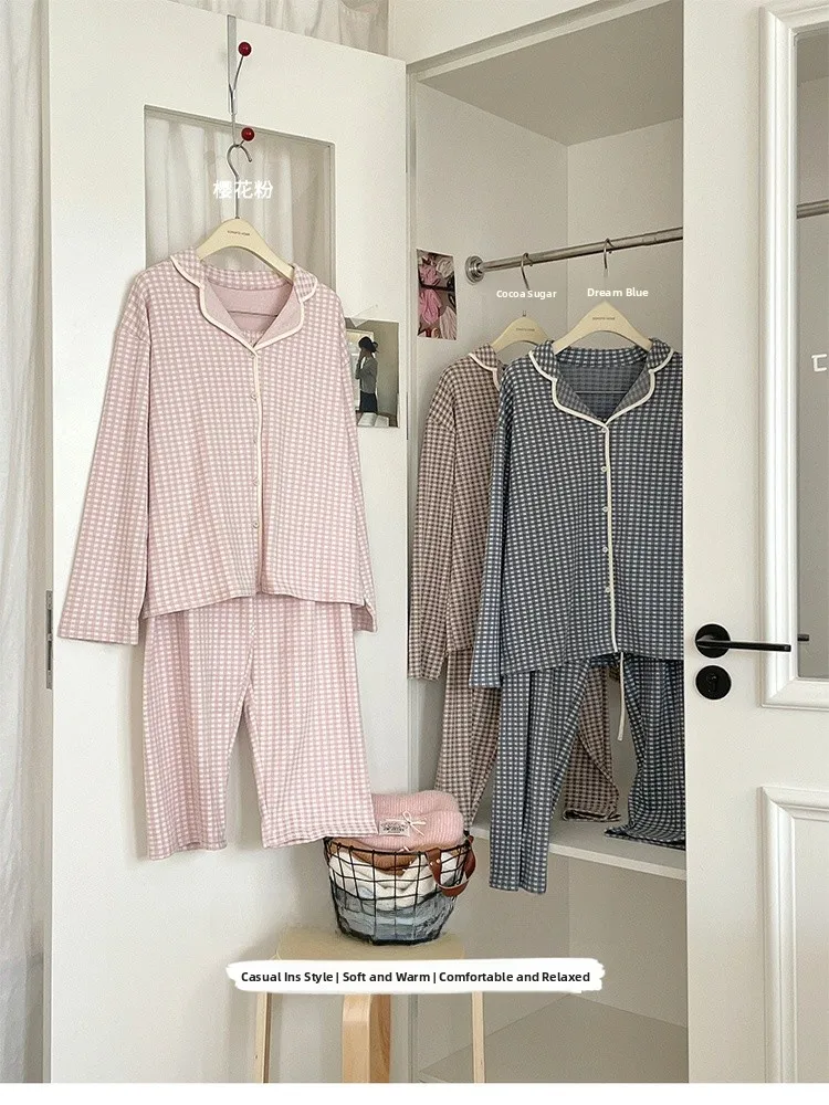 Long Sleeve Long Pants Plaid Thin Fleece Set Women's Open Cardigan Turn-down Collar Loose Casual Fashion Two-piece Set N810
Long Sleeve Long Pants Plaid Thin Fleece Set Women's Open Cardigan Turn-down Collar Loose Casual Fashion Two-piece Set N810