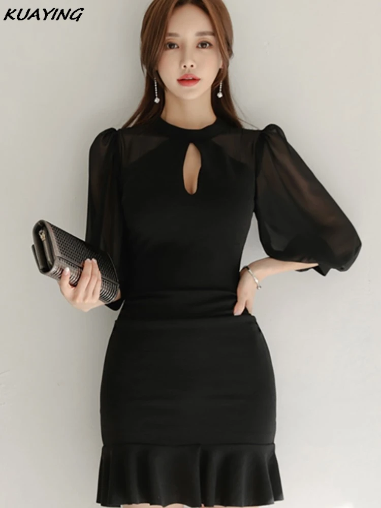 Women Korean Fashion Chic Festival Prom Dresses Spring Summer Black Hollow Out Sexy Club Dress 2025 Elegant Bodycon Ruffled
Women Korean Fashion Chic Festival Prom Dresses Spring Summer Black Hollow Out Sexy Club Dress 2025 Elegant Bodycon Ruffled