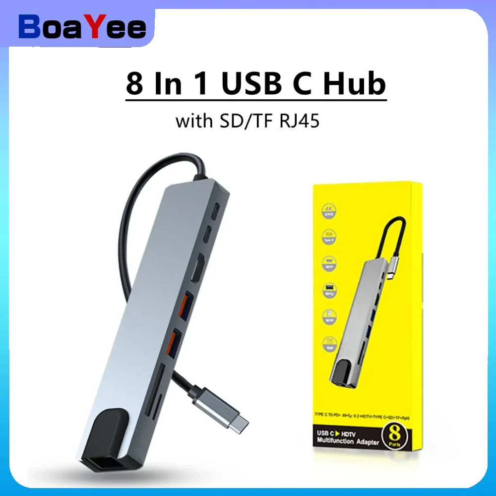 8 In 1 USB C Hub USB with RJ45 SD/TF Card Reader Type C 3.1 To 4K Adapter PD Fast Charge for MacBook Notebook Laptop Computer
8 In 1 USB C Hub USB with RJ45 SD/TF Card Reader Type C 3.1 To 4K Adapter PD Fast Charge for MacBook Notebook Laptop Computer