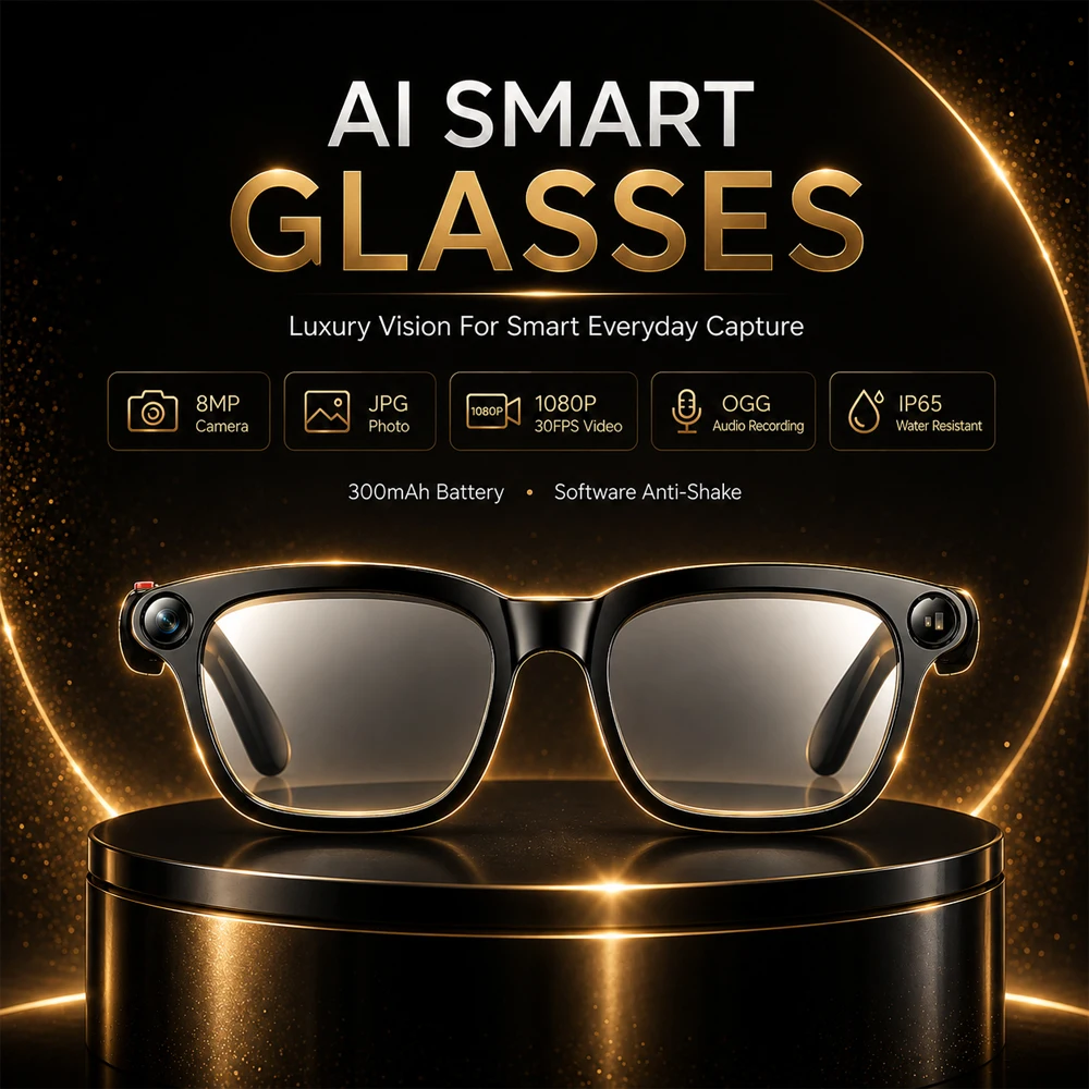 2026 New AI Smart Glasses 8MP Camera 1080P AVI Video JPG Photo OGG Audio Anti Shake IP65 Waterproof 300mAh Battery
2026 New AI Smart Glasses 8MP Camera 1080P AVI Video JPG Photo OGG Audio Anti Shake IP65 Waterproof 300mAh Battery