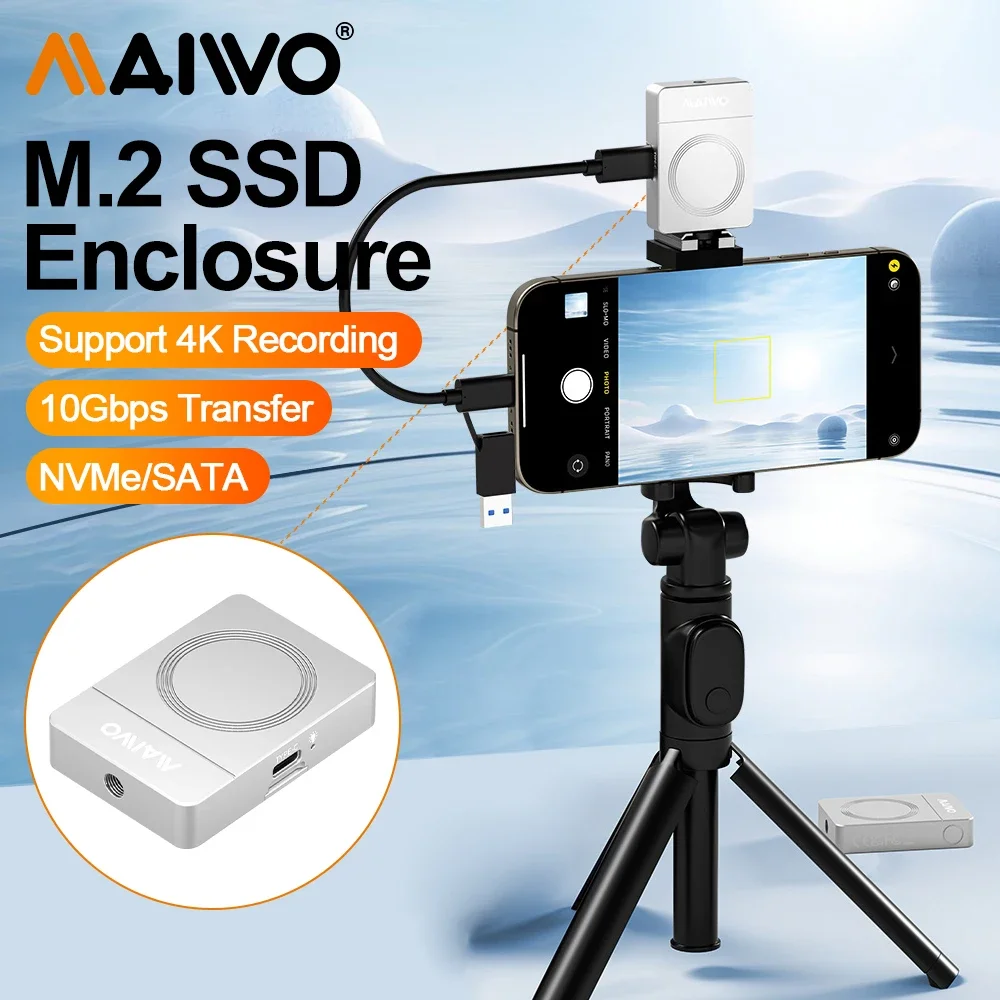MAIWO M.2 nvme SATA SSD Enclosure Type-C 10Gbps PTZ Camera Hard Drive Case SSD Case for Live Streaming Video Shooting Equipment
MAIWO M.2 nvme SATA SSD Enclosure Type-C 10Gbps PTZ Camera Hard Drive Case SSD Case for Live Streaming Video Shooting Equipment