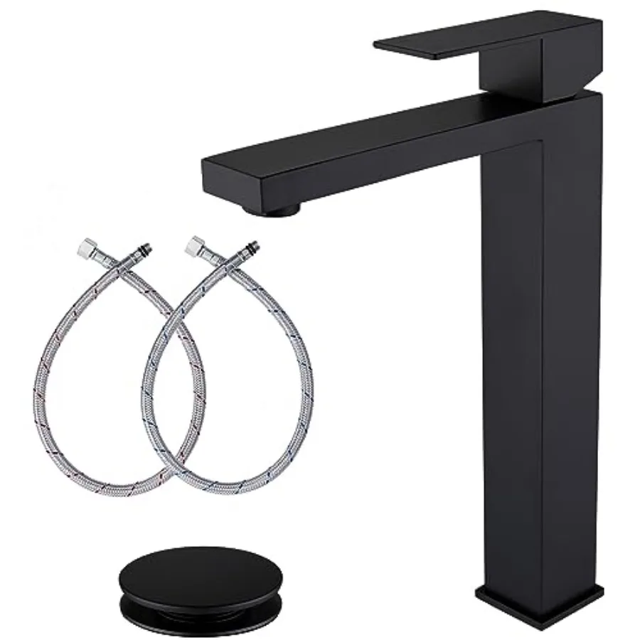 Vessel Sink Faucet, Single Hole Bathroom Faucet for Vessel Sink, Stainless Steel Faucet with Pop Up Drain and Supply Hose, AML-
Vessel Sink Faucet, Single Hole Bathroom Faucet for Vessel Sink, Stainless Steel Faucet with Pop Up Drain and Supply Hose, AML-