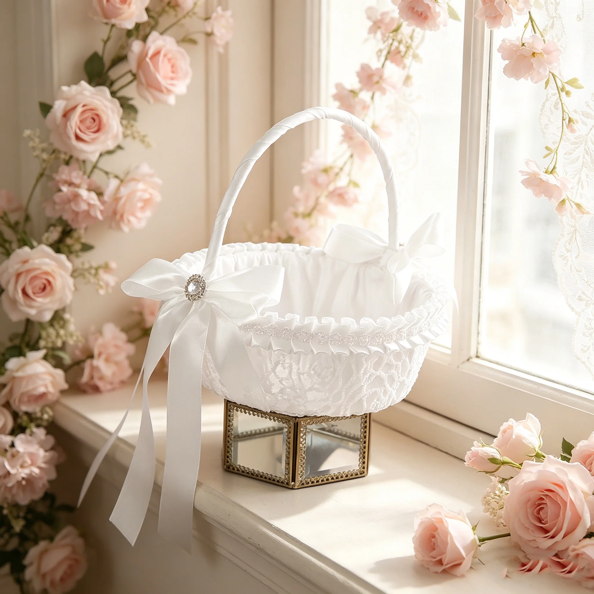 A basket used for decorating the entrance ceremony of a romantic wedding
A basket used for decorating the entrance ceremony of a romantic wedding
