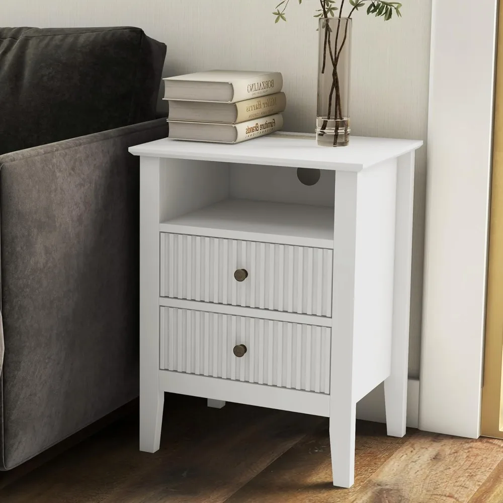 Fluted Nightstand with Charging Station, End Table with Silent Slide Drawers & Storage Shelf, Modern Side Table
Fluted Nightstand with Charging Station, End Table with Silent Slide Drawers & Storage Shelf, Modern Side Table