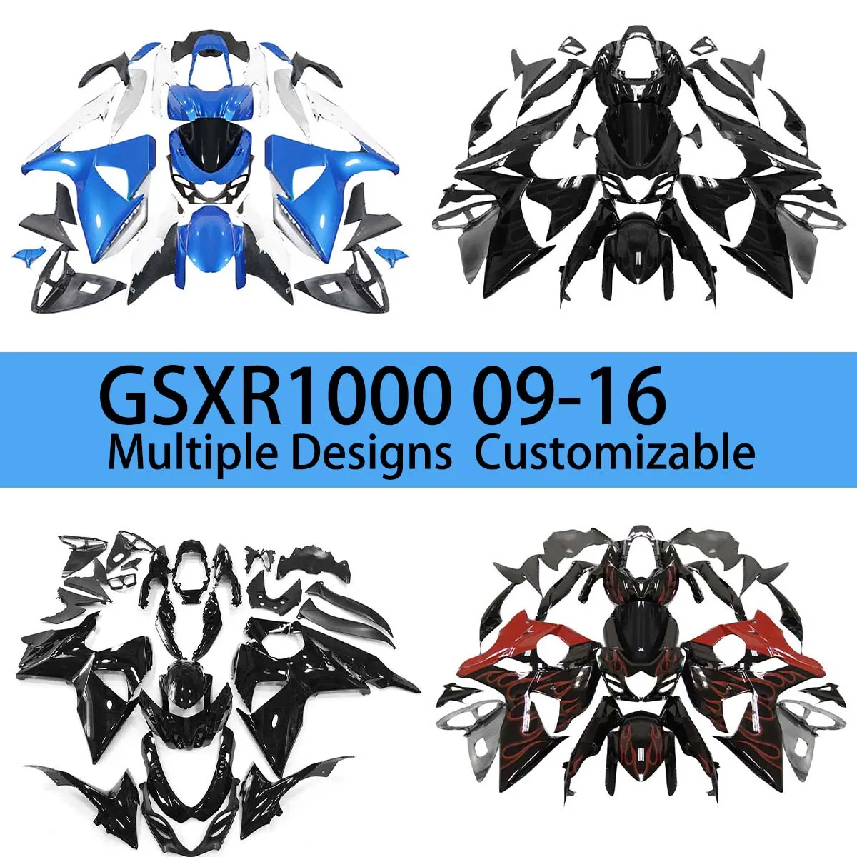 Комплект обтекателей из АБС-пластика для мотоцикла GSXR 1000 2009-2016 годов выпуска
Комплект обтекателей из АБС-пластика для мотоцикла GSXR 1000 2009-2016 годов выпуска