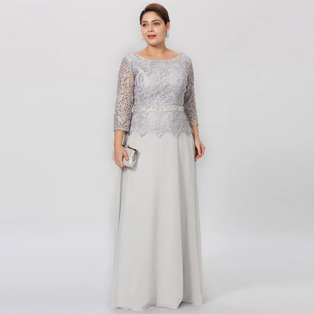 Customized Silver Mother of The Bride Dress Scoop Neck 3/4 Sleeves Top Lace Chiffon A Line Wedding Guest Gown Beading Belt Dre
Customized Silver Mother of The Bride Dress Scoop Neck 3/4 Sleeves Top Lace Chiffon A Line Wedding Guest Gown Beading Belt Dre