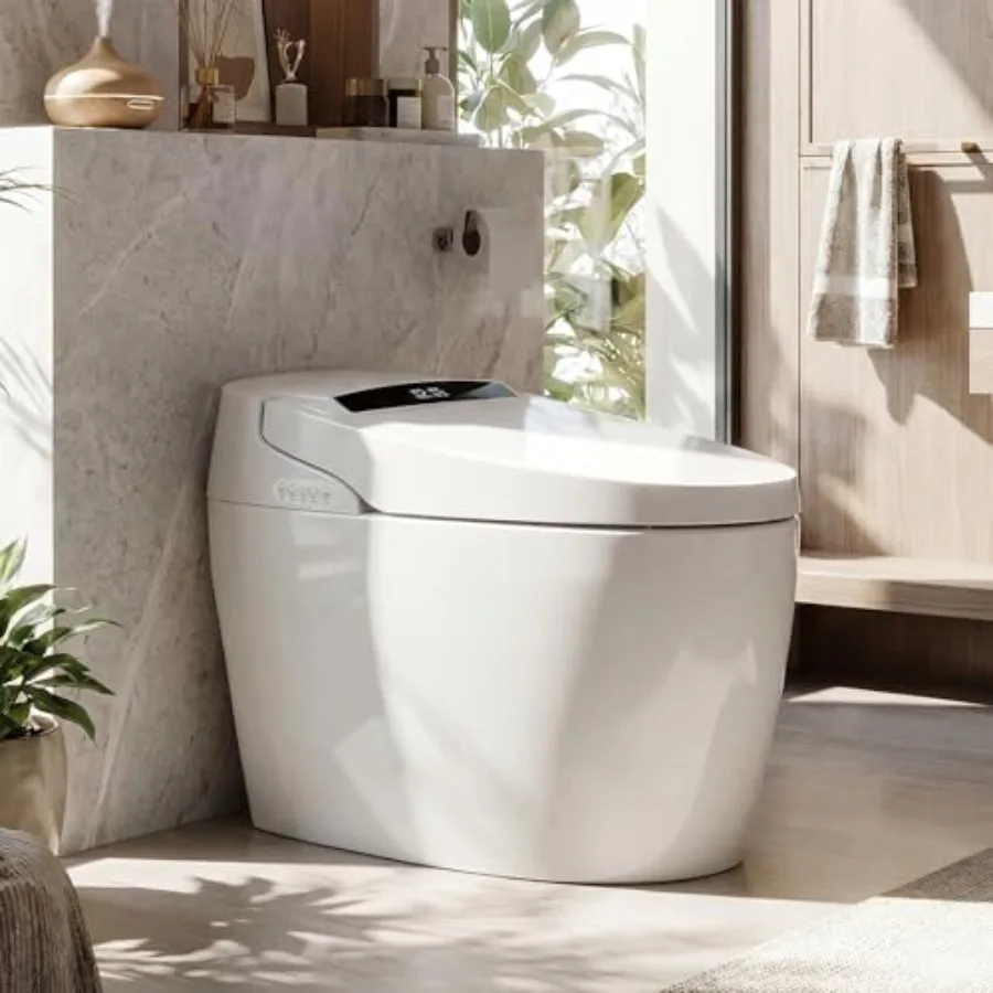 Smart toilet for home use, ceramic, white, bidet with warm water, warm air dryer, auto open/close lid, self-cleaning, night lig
Smart toilet for home use, ceramic, white, bidet with warm water, warm air dryer, auto open/close lid, self-cleaning, night lig