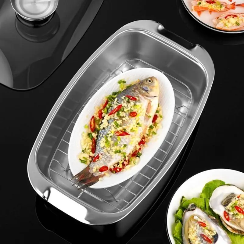 Stainless Steels Fishes Steamers Square Steamed Fishes Pots Stockpot with Rack Q5WC
Stainless Steels Fishes Steamers Square Steamed Fishes Pots Stockpot with Rack Q5WC