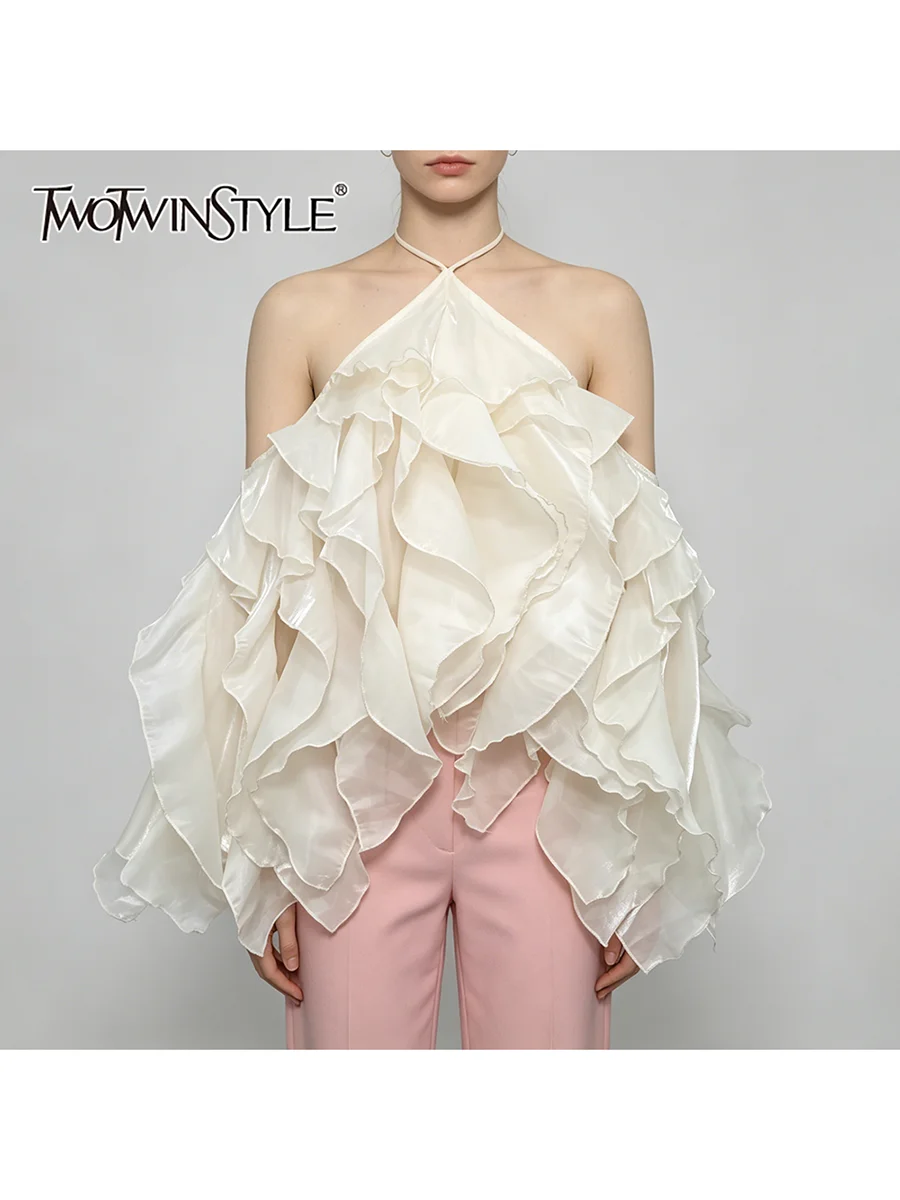 TWOTWINSTYLE Patchwork Folds Shirts for Women Halter Off Shoulder Backless Loose Solid Sexy Blouse Female Fashion Clothing 2026
TWOTWINSTYLE Patchwork Folds Shirts for Women Halter Off Shoulder Backless Loose Solid Sexy Blouse Female Fashion Clothing 2026