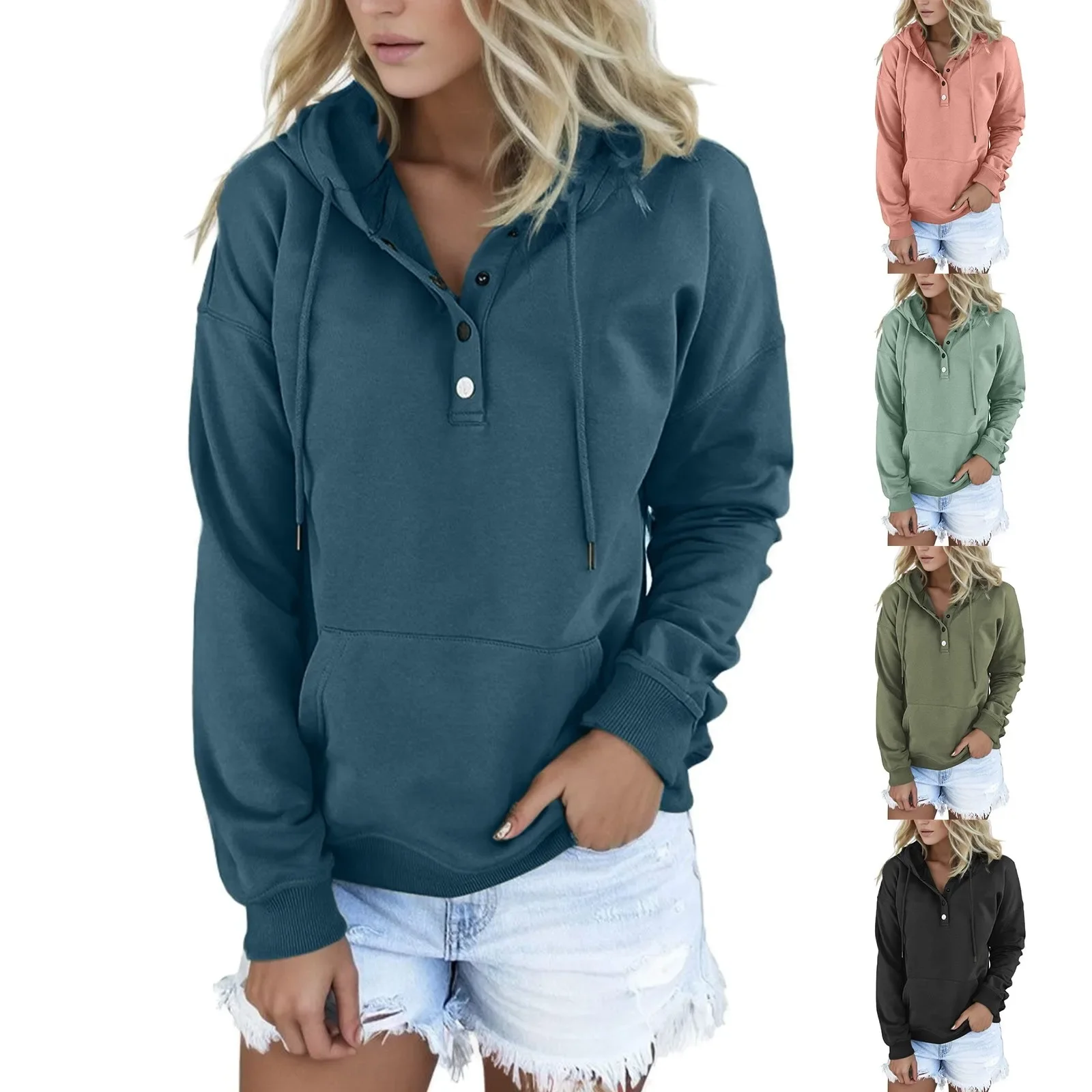 Hooded Long Drawstring Pocket For Womens Sleeve Down Hoodies Neck Sweatshirts Pullover Casual V Button Women's Clothes Women
Hooded Long Drawstring Pocket For Womens Sleeve Down Hoodies Neck Sweatshirts Pullover Casual V Button Women's Clothes Women