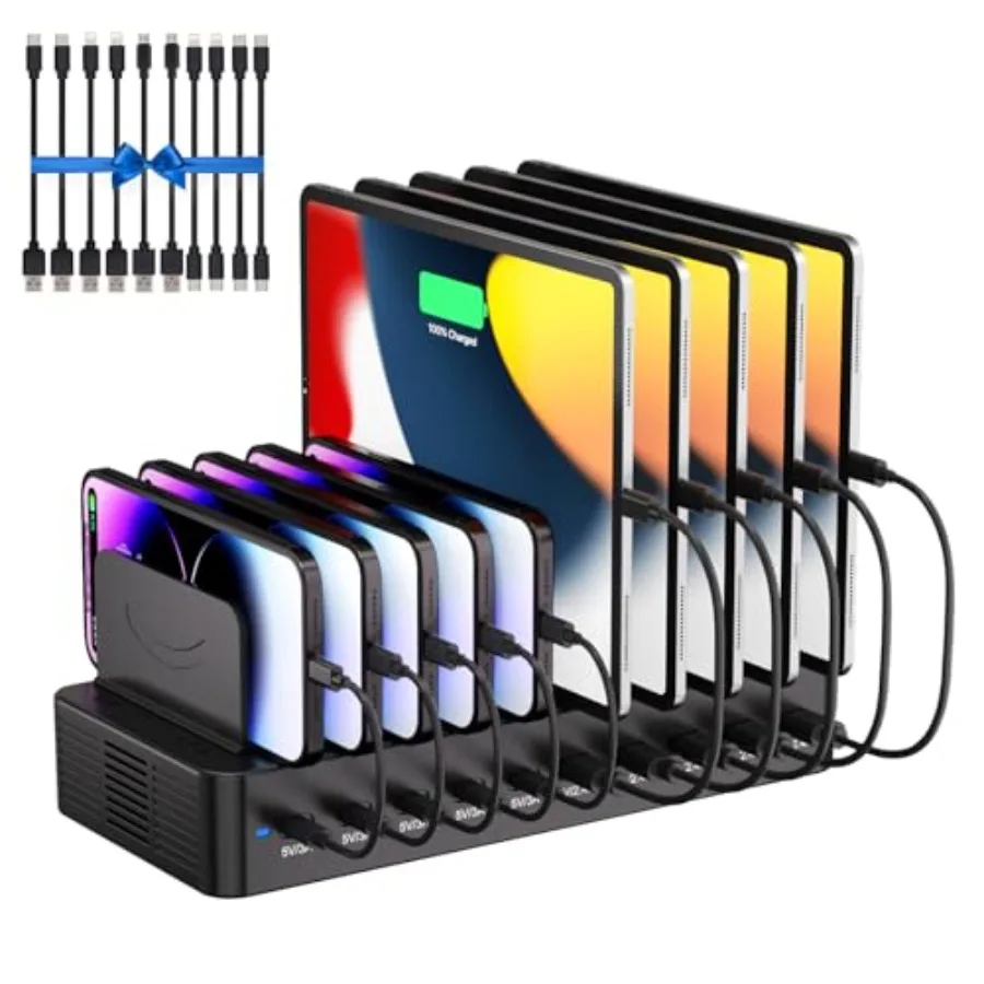 100W Charging Station for Multiple Devices 10-Port USB Fast Charging Station with Adjustable Dividers 10 Cables - Multi Device
100W Charging Station for Multiple Devices 10-Port USB Fast Charging Station with Adjustable Dividers 10 Cables - Multi Device
