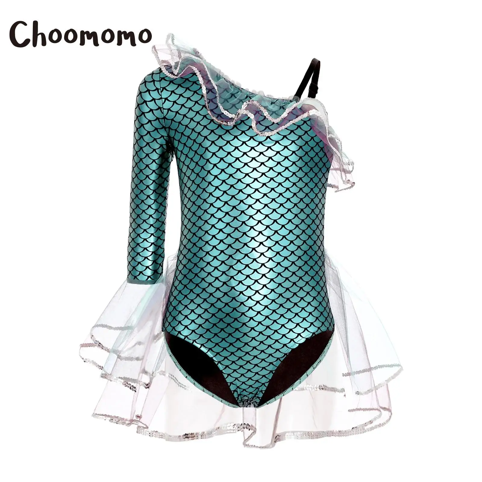 Girls Mermaid Dance Leotard Cosplay Jumpsuit Metallic Fish Scale Print Bodysuit One Shoulder Long Sleeve Ruffled Mesh Tutu Skirt
Girls Mermaid Dance Leotard Cosplay Jumpsuit Metallic Fish Scale Print Bodysuit One Shoulder Long Sleeve Ruffled Mesh Tutu Skirt