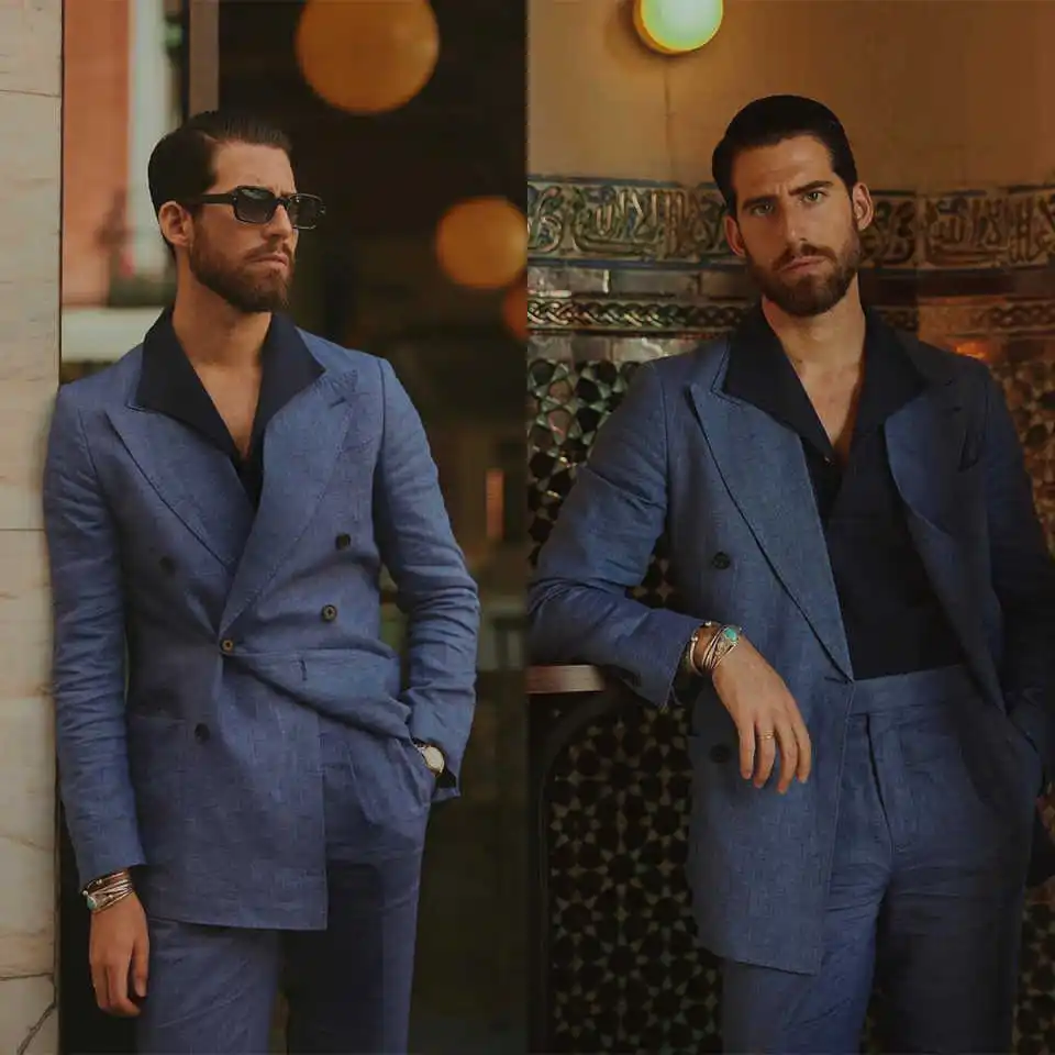 Vintage Linen Wedding Suits For Groom Peak Lapel Double Breasted Tuxedos 2 Pcs Jacket Pants Party Prom Customized
Vintage Linen Wedding Suits For Groom Peak Lapel Double Breasted Tuxedos 2 Pcs Jacket Pants Party Prom Customized