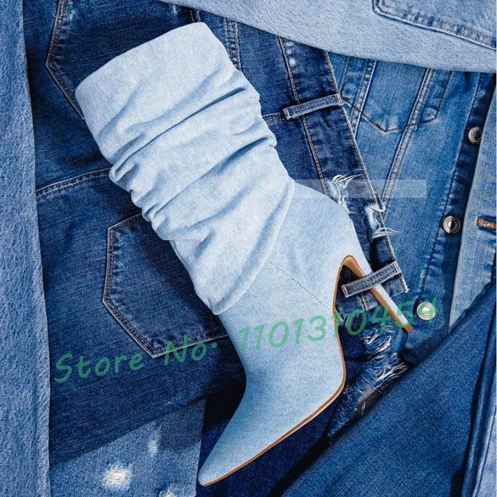 Light Blue Denim Ankle Boots Women Spring Slouch Pointy High Heels Jeans Boots Wide Fit Female Slip On Solid Dress Cowboy Shoes
Light Blue Denim Ankle Boots Women Spring Slouch Pointy High Heels Jeans Boots Wide Fit Female Slip On Solid Dress Cowboy Shoes