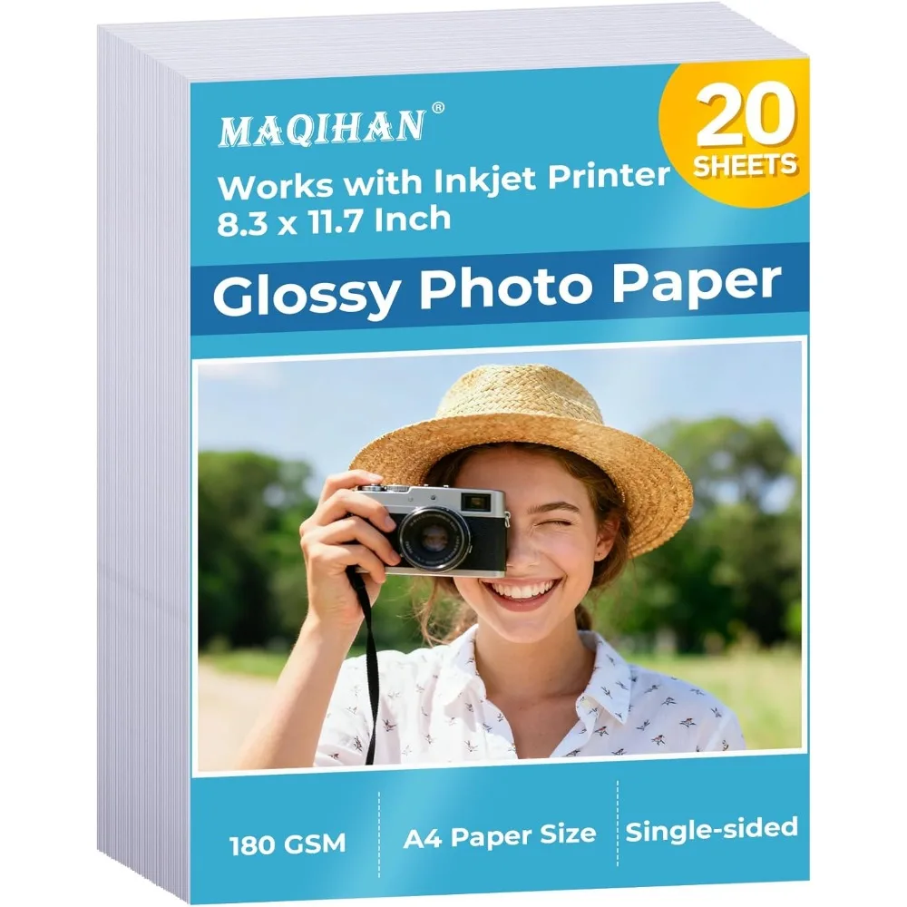 Glossy Photo Paper for Printer - 20 Sheets 8.3 x 11.7 In Inkjet Photo Printer Paper, Instant Dry Single-sided Printing Picture Paper for DIY Picture Wall, Greeting Card, Menu, Brochure, Decors
Glossy Photo Paper for Printer - 20 Sheets 8.3 x 11.7 In Inkjet Photo Printer Paper, Instant Dry Single-sided Printing Picture Paper for DIY Picture Wall, Greeting Card, Menu, Brochure, Decors