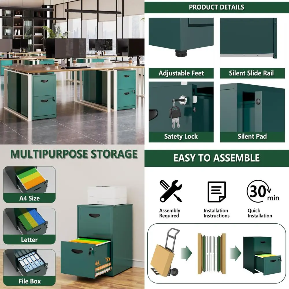 Green Lockable 2-Drawer File Cabinet for Home and Office, Under Desk Storage, Easy Assembly
Green Lockable 2-Drawer File Cabinet for Home and Office, Under Desk Storage, Easy Assembly