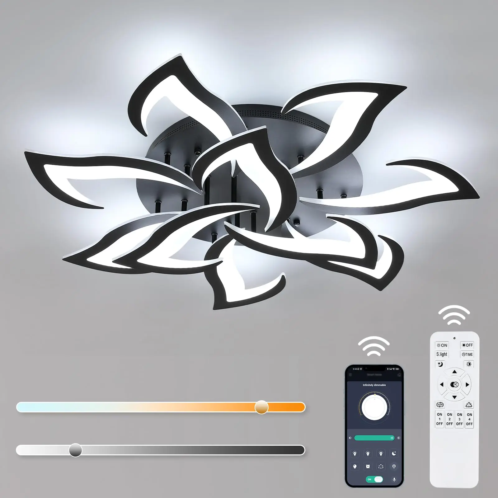 Flower Shape LED Ceiling Light, Dimmable 3000K-6500K APP for Living Room Bedroom Kitchen Modern Acrylic Chandelier Energy Saving
Flower Shape LED Ceiling Light, Dimmable 3000K-6500K APP for Living Room Bedroom Kitchen Modern Acrylic Chandelier Energy Saving