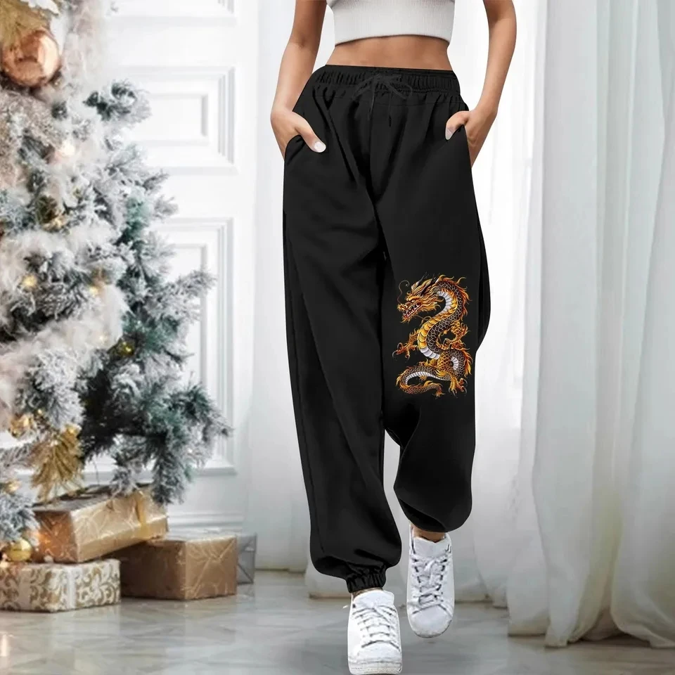 Women Dragon Printed Pants Closed Waist Lace Up Elastic Waist Hop Oversize Loose Sports Sweatpants Women's Casual Pants
Women Dragon Printed Pants Closed Waist Lace Up Elastic Waist Hop Oversize Loose Sports Sweatpants Women's Casual Pants