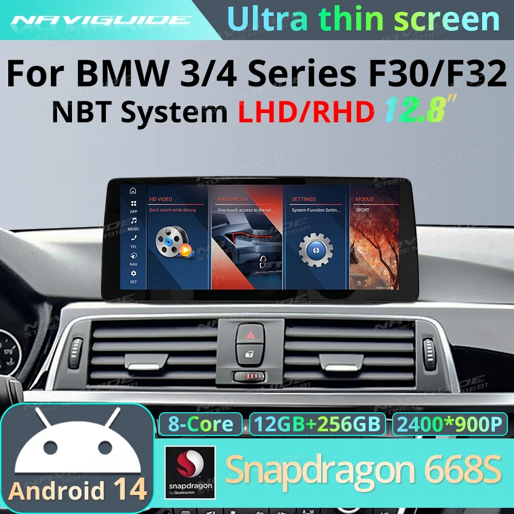 NAVIGUIDE 12.8" Android14 Ultra thin Screen For BMW 3 4 Series F30 to F36 Wireless Carplay Android Auto Smart Car Navigation BT
NAVIGUIDE 12.8" Android14 Ultra thin Screen For BMW 3 4 Series F30 to F36 Wireless Carplay Android Auto Smart Car Navigation BT