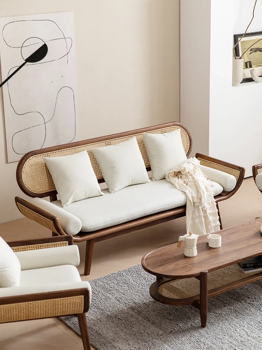 Black walnut rattan sofa Nordic modern simple solid wood single seat double seat cloth furniture cotton and linen
Black walnut rattan sofa Nordic modern simple solid wood single seat double seat cloth furniture cotton and linen