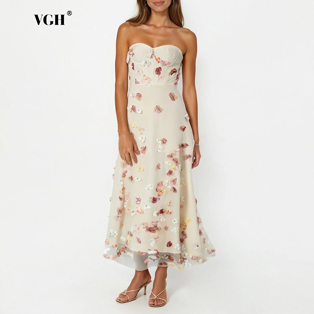 VGH Sweet Patchwork 3D Flower Mesh A Line Dress for Women Strapless Sleeveless High Waist Summer Temperament Long Dresses Female
VGH Sweet Patchwork 3D Flower Mesh A Line Dress for Women Strapless Sleeveless High Waist Summer Temperament Long Dresses Female