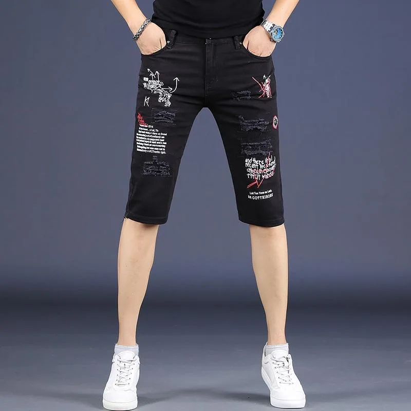 New Summer Fashion Trendy Printed Straight Leg Ripped Stretch Denim Jeans Men's Casual Slim Fit Sports High Quality Denim Shorts
New Summer Fashion Trendy Printed Straight Leg Ripped Stretch Denim Jeans Men's Casual Slim Fit Sports High Quality Denim Shorts