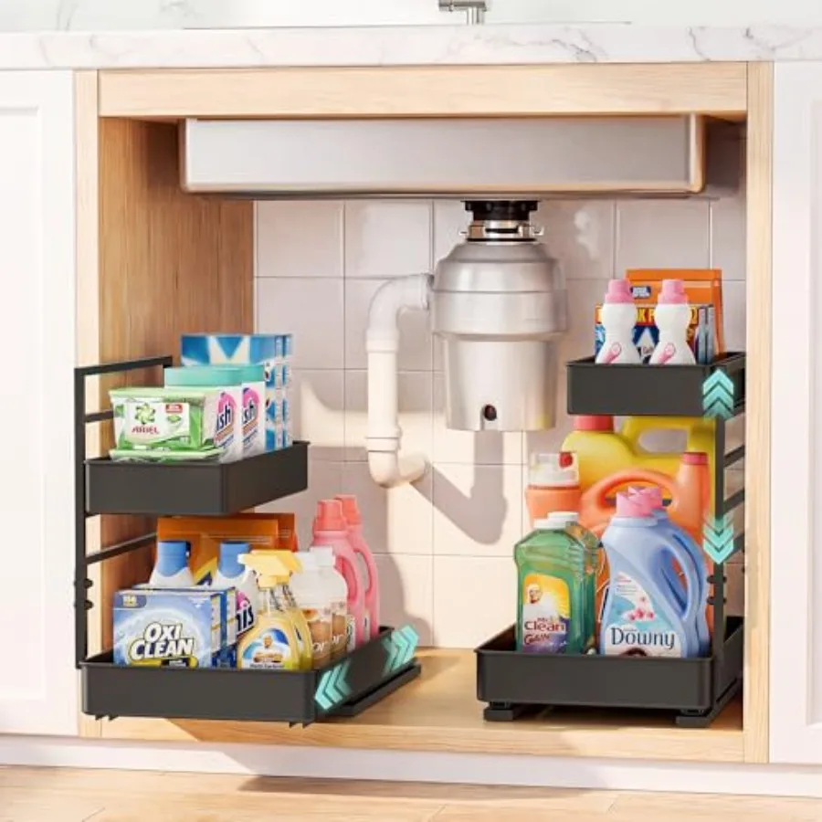 Height Adjustable 2 Tier Metal Pull Out Slide Shelf Organizer for Under Sink Cabinets in Kitchen, Bathroom, with Snap-on Top Tr
Height Adjustable 2 Tier Metal Pull Out Slide Shelf Organizer for Under Sink Cabinets in Kitchen, Bathroom, with Snap-on Top Tr