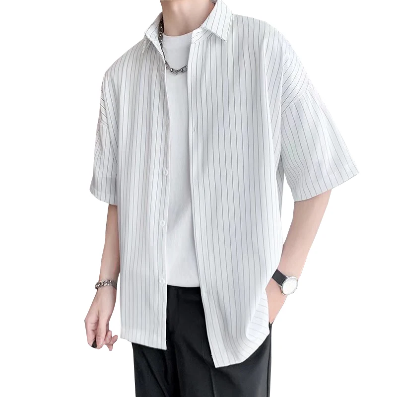 Mens Striped Shirt Casual Loose Tops Blouses Fashion Korean Clothing Harajuku Short Sleeve Cardigans
Mens Striped Shirt Casual Loose Tops Blouses Fashion Korean Clothing Harajuku Short Sleeve Cardigans