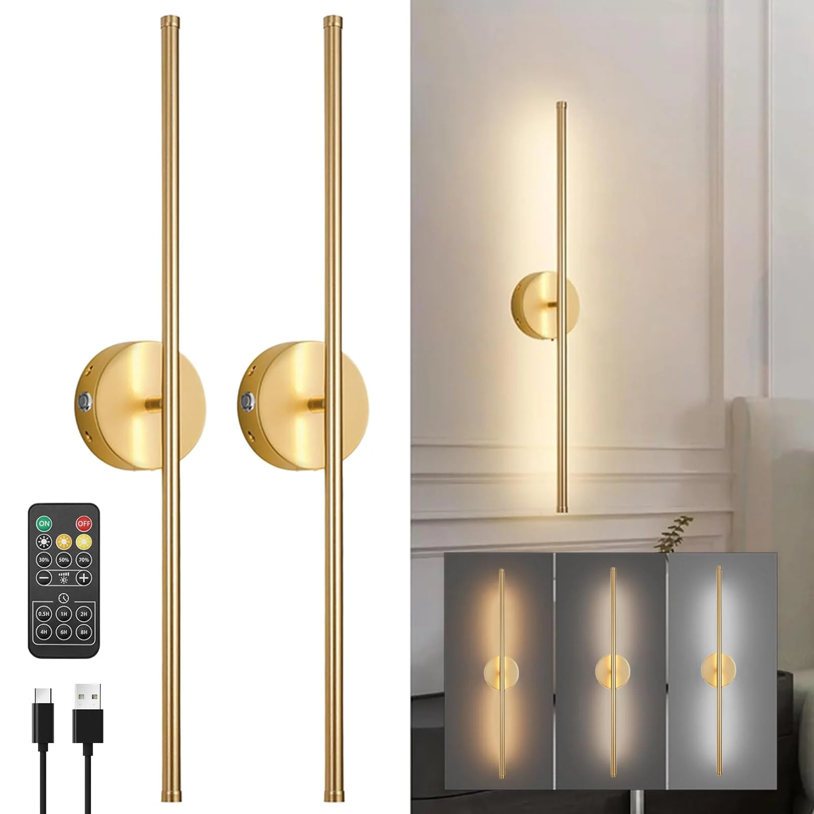 Pack of 2 LED Battery Wireless Wall Light with Remote Control, USB-C Rechargeable Wall Lamp with Timing Function for Living Room
Pack of 2 LED Battery Wireless Wall Light with Remote Control, USB-C Rechargeable Wall Lamp with Timing Function for Living Room