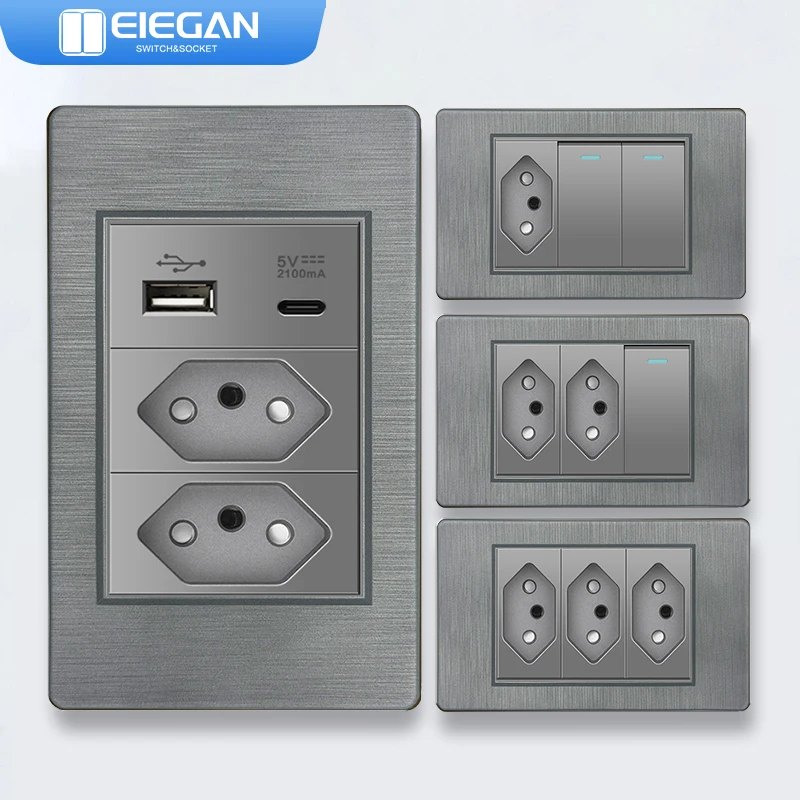 ELEGAN Grey Brazil PC Drawing Panel Standard Outlet Double USB Type C Wall Power Socket Light Switch Office Home118*72mm 10A 20A
ELEGAN Grey Brazil PC Drawing Panel Standard Outlet Double USB Type C Wall Power Socket Light Switch Office Home118*72mm 10A 20A