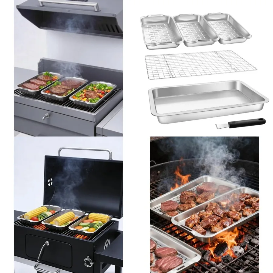 Grill Carry System, 6-Piece Stainless Steel Large Food Prep Tray, 16.5 x 11 Pan, Outdoor Grill with Cooling Rack for Vegetables
Grill Carry System, 6-Piece Stainless Steel Large Food Prep Tray, 16.5 x 11 Pan, Outdoor Grill with Cooling Rack for Vegetables