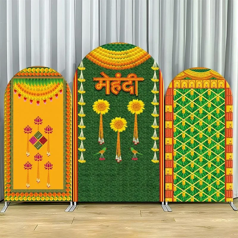Single Side Arch Backdrop Cover Elegant Indian Wedding Background Featuring Mahendi Theme with Sunflowers Green Grass Texture
Single Side Arch Backdrop Cover Elegant Indian Wedding Background Featuring Mahendi Theme with Sunflowers Green Grass Texture
