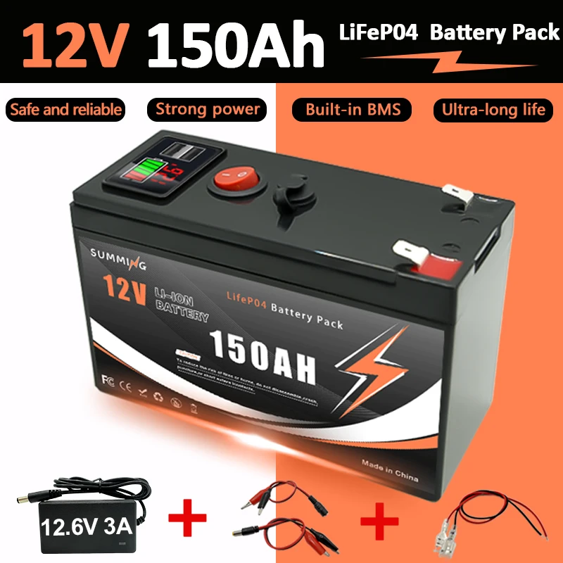 LiFePO4 Battery 12V 150Ah Built-in Smart BMS,5000+Cycles,Suitable for Solar Panels,Camper Vans, Marine Crafts,Overlanding
LiFePO4 Battery 12V 150Ah Built-in Smart BMS,5000+Cycles,Suitable for Solar Panels,Camper Vans, Marine Crafts,Overlanding