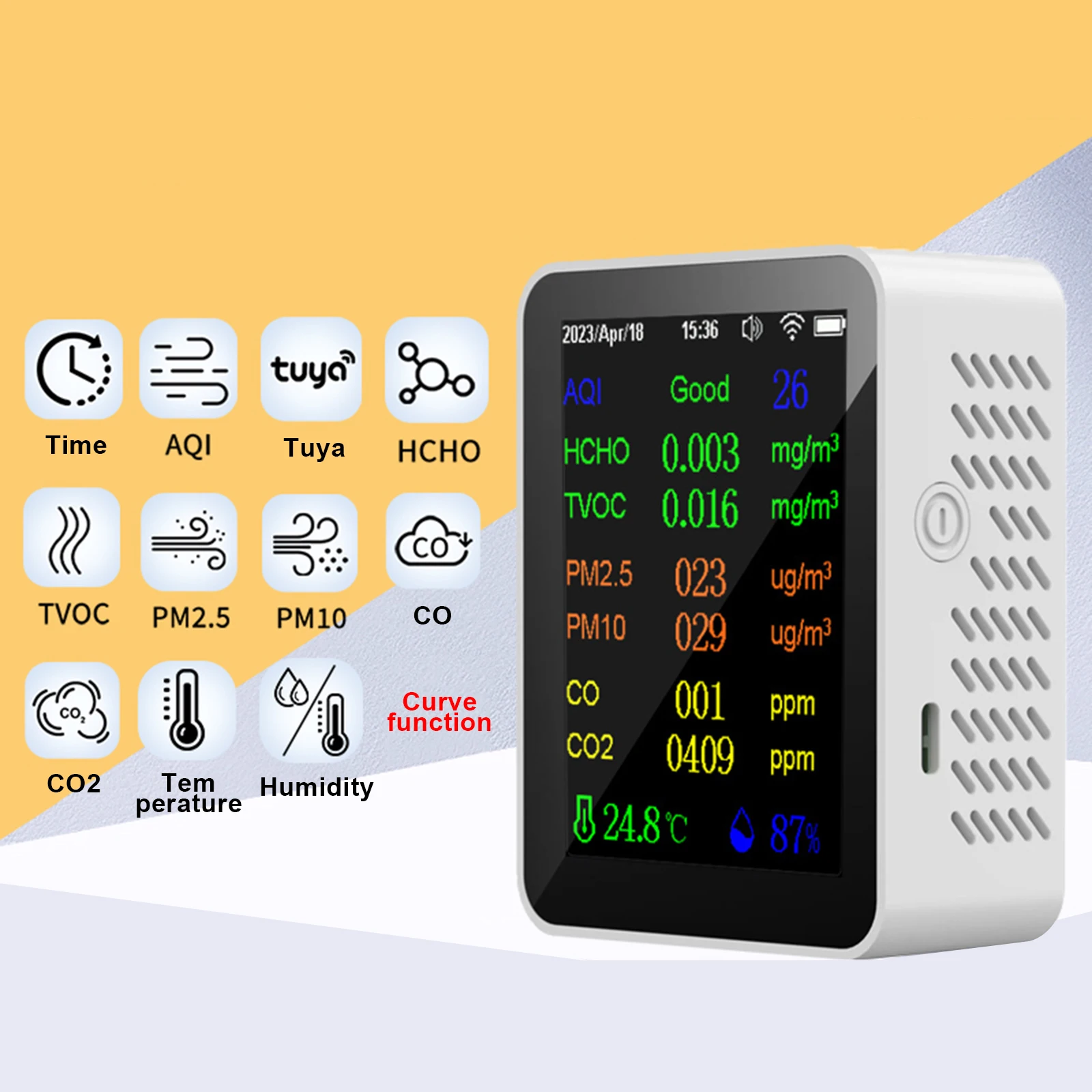 12 in 1 Air Quality Monitor Carbon Dioxide Detector CO2 HCHO TVOC PM2.5 PM10 CO Temperature and Humidity Meter
12 in 1 Air Quality Monitor Carbon Dioxide Detector CO2 HCHO TVOC PM2.5 PM10 CO Temperature and Humidity Meter