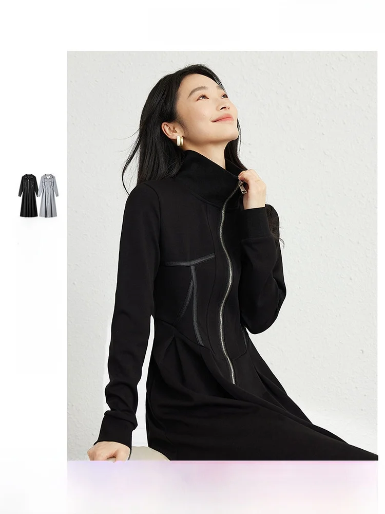 Fashionable Black Long Sleeve Zipper Design Sweatshirt Dress Women's Spring New Style Double Zipper Long Dress Knitted Fabric
Fashionable Black Long Sleeve Zipper Design Sweatshirt Dress Women's Spring New Style Double Zipper Long Dress Knitted Fabric
