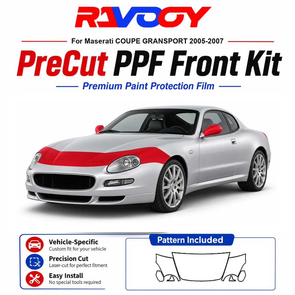 8.5mil TPU Precut PPF Kit For Maserati COUPE GRANSPORT 2005-2007 - Hood, Fenders & Mirror Set - Self-Healing Clear Bra Film
8.5mil TPU Precut PPF Kit For Maserati COUPE GRANSPORT 2005-2007 - Hood, Fenders & Mirror Set - Self-Healing Clear Bra Film