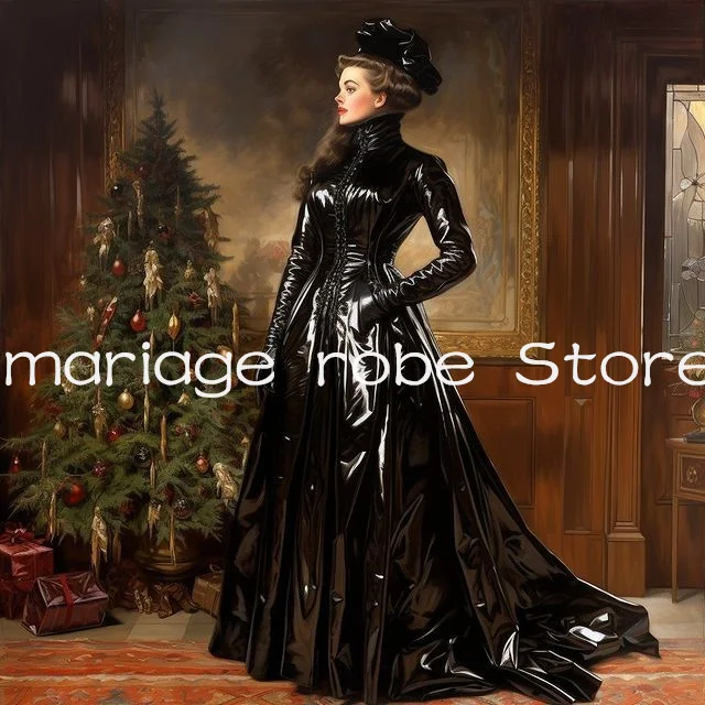 Shiny Black Gothic Victorian Prom Dresses Long Sleeve Corset Lace-up Customsized Civil War Walking Evening gown costume
Shiny Black Gothic Victorian Prom Dresses Long Sleeve Corset Lace-up Customsized Civil War Walking Evening gown costume