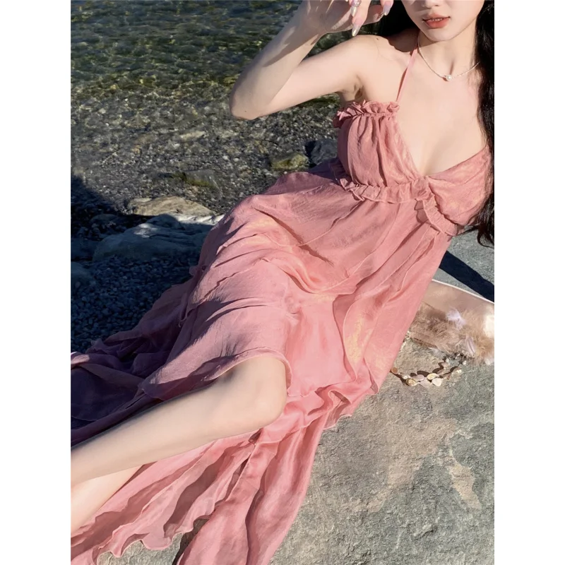 Real Shot Pink Vacation Style Backless Strap Dress Beach Photo Exquisite Fairy Beach Long Dress
Real Shot Pink Vacation Style Backless Strap Dress Beach Photo Exquisite Fairy Beach Long Dress