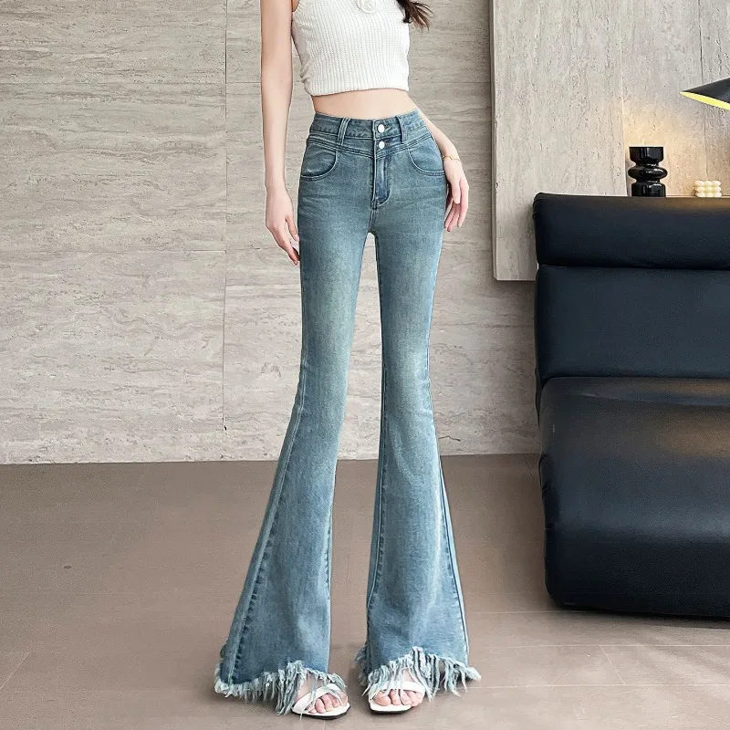 Women's High Waist Fringe Flare Jeans 2026 Spring Summer Slim Fit Denim Trousers Raw Hem Bootcut Long Pants
Women's High Waist Fringe Flare Jeans 2026 Spring Summer Slim Fit Denim Trousers Raw Hem Bootcut Long Pants