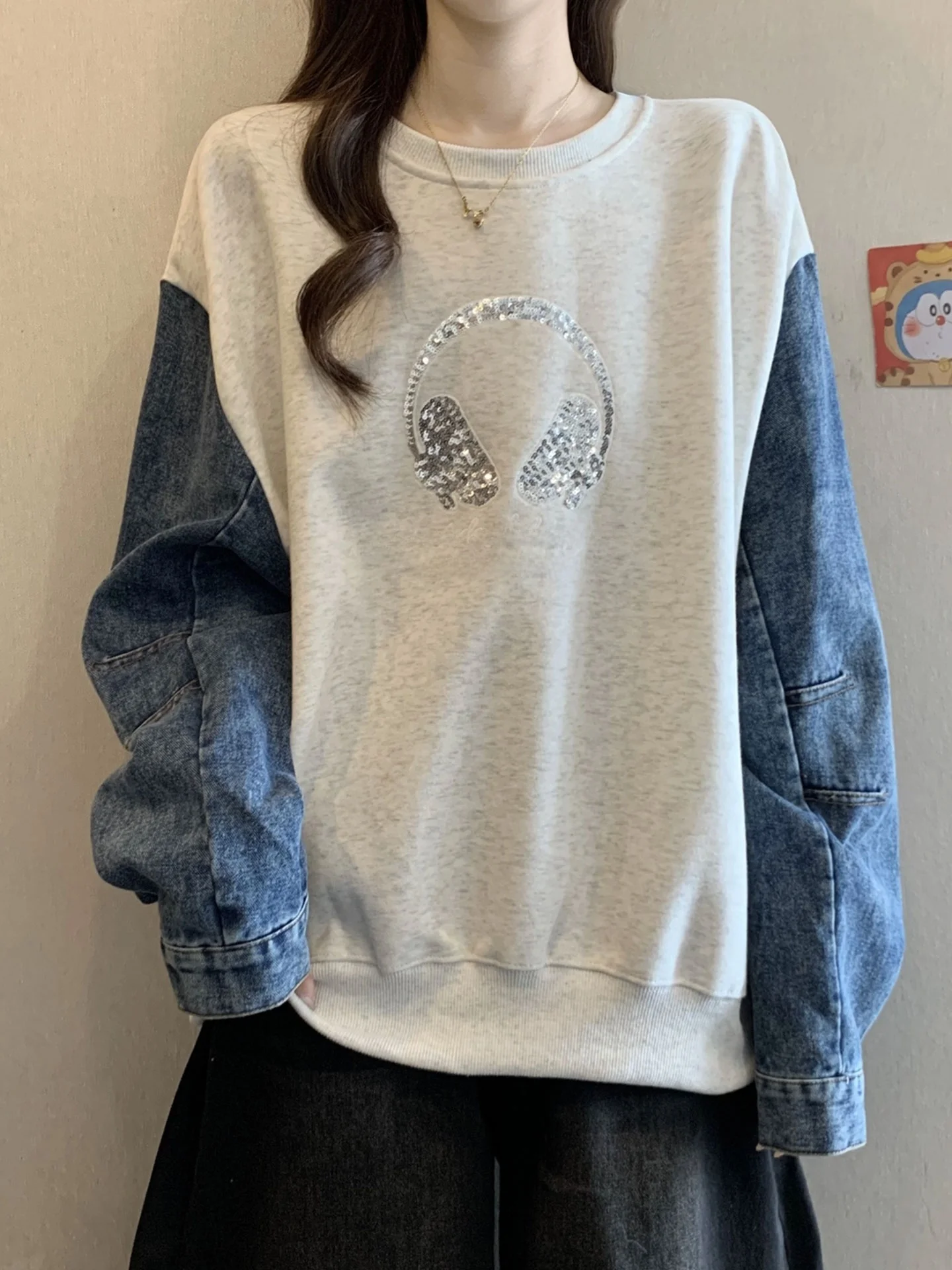 Women's Denim Patchwork Long Sve Sweatirt Autumn Winter plus Size Inner Wear Design Unique Top European Sle Streetwear
Women's Denim Patchwork Long Sve Sweatirt Autumn Winter plus Size Inner Wear Design Unique Top European Sle Streetwear