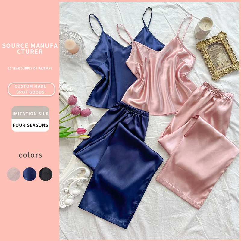 Summer Ladies Ice Silk Sling Pajamas Homewear Set Fashion Sexy Thin Homewear Long Pants Set Sling Long Pants Casual Homewear
Summer Ladies Ice Silk Sling Pajamas Homewear Set Fashion Sexy Thin Homewear Long Pants Set Sling Long Pants Casual Homewear